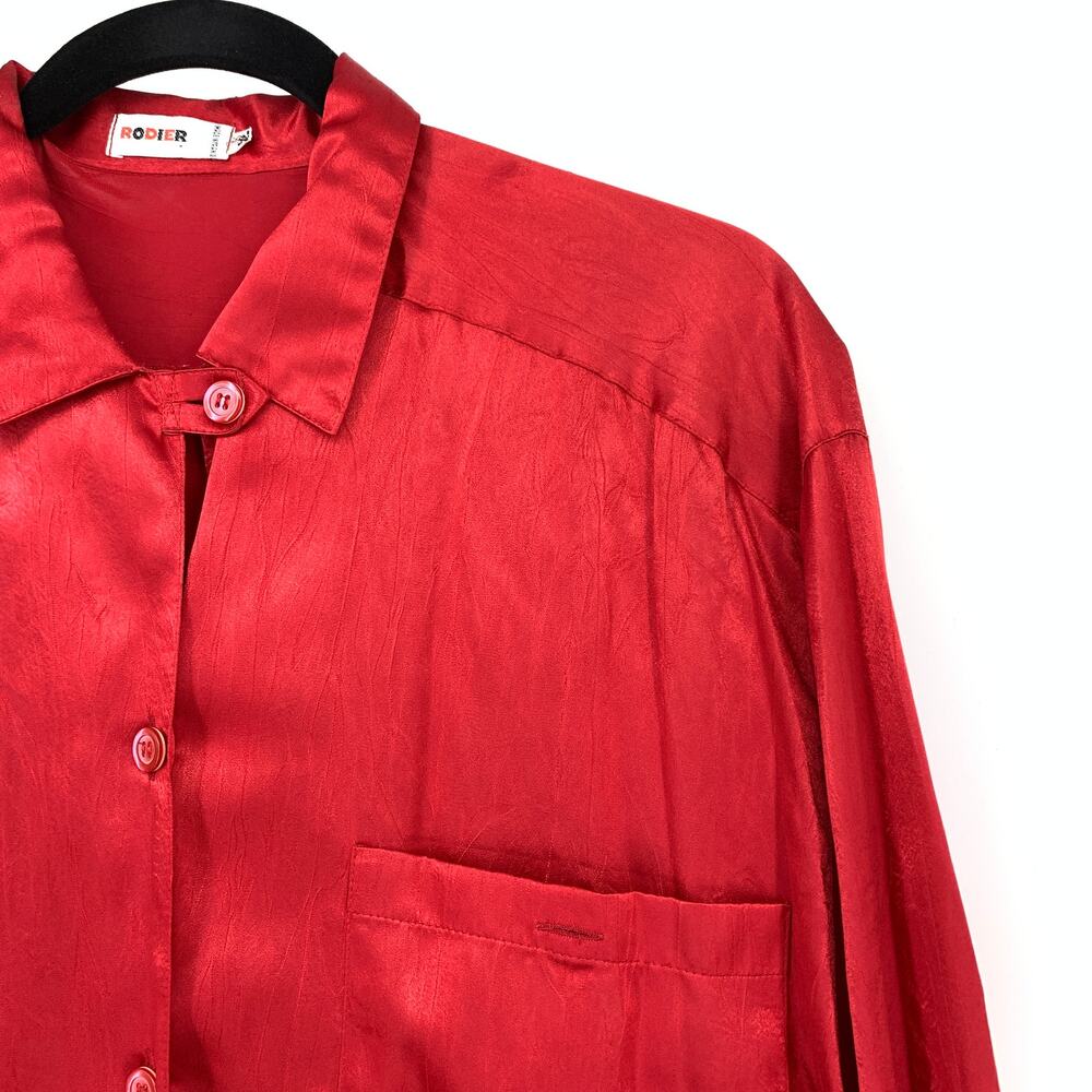VTG Rodier 2 Piece Long Sleeve Top + Pleated Skirt Set Womens Size 42 US 10 Red - Picture 10 of 13